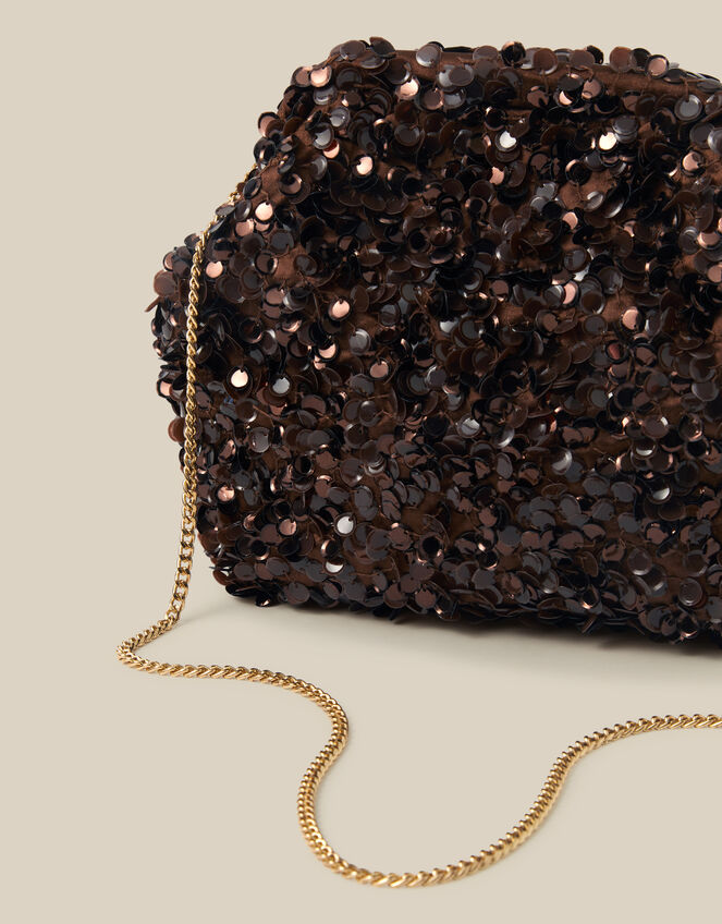 Kira Sequin Clutch Bag, Brown (CHOCOLATE), large