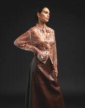 Gwen Sheer Sequin Shirt, Pink (PINK), large