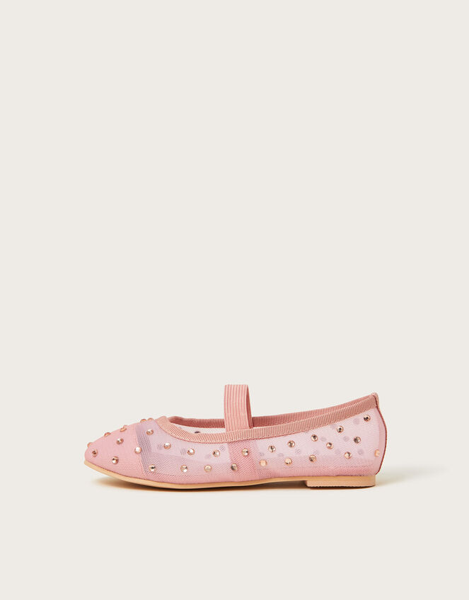 Diamante Mesh Ballerina Flats, Pink (PINK), large