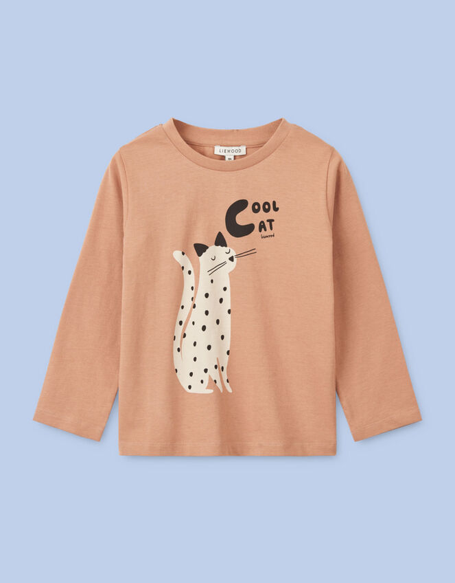Liewood Cat Print Long Sleeve T-Shirt, Pink (ROSE), large
