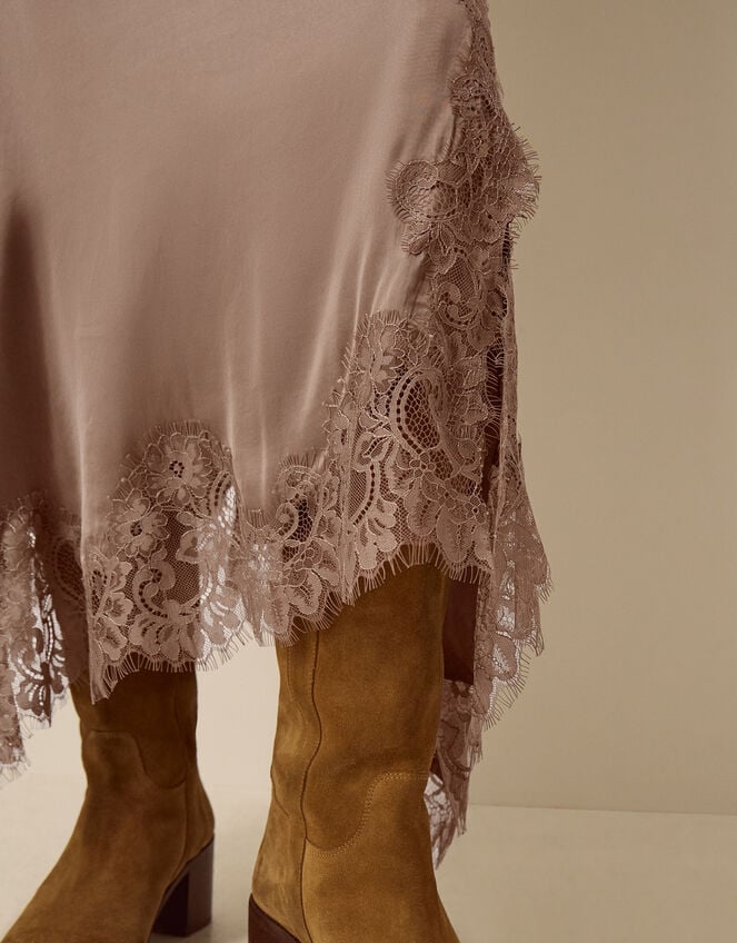 Shelby Satin Lace Maxi Skirt, Mink (MINK), large