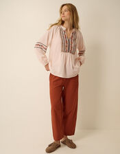 Aoife Geometric Embroidered Top, Pink (BLUSH), large