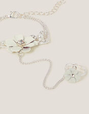 Diamante Flower Ring & Hand Chain, White (WHITE), large