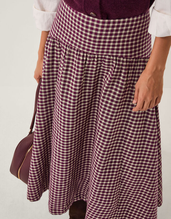 Agatha Check Drop Waist Midi Skirt Red