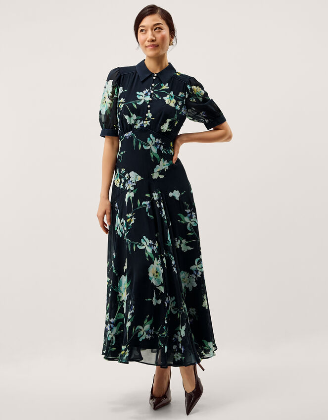 Lilwen Floral Midi Tea Dress Blue