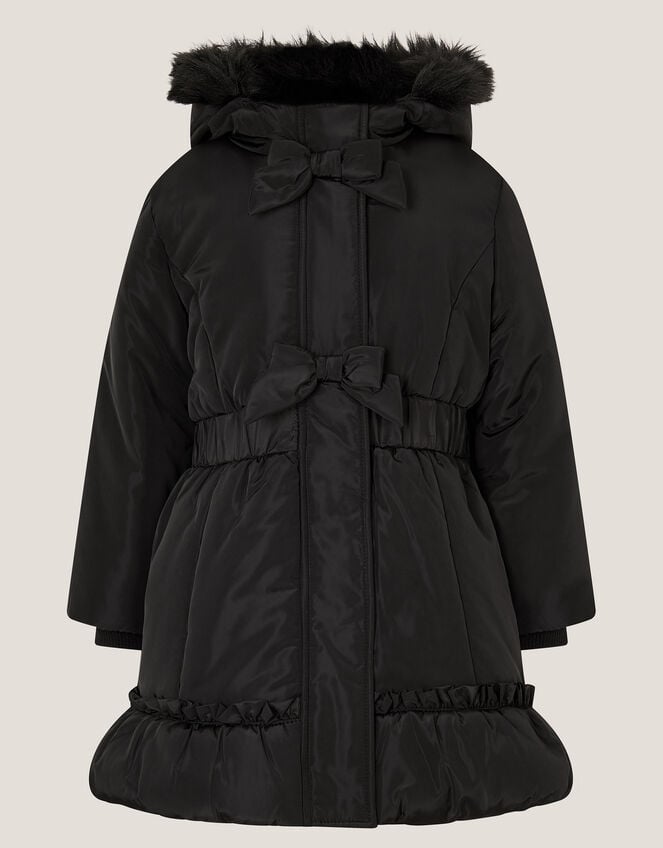 Frill Bow Hooded Coat, Black (BLACK), large