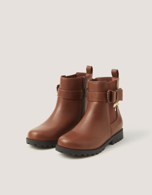 Bow Patent Chelsea Boot School Shoes, Tan (TAN), large