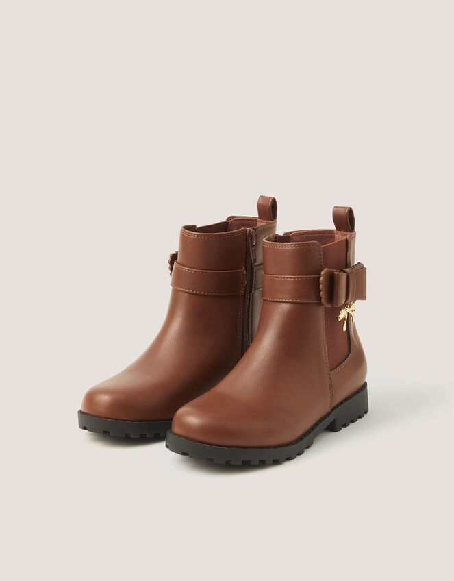 Bow Patent Chelsea Boot School Shoes, Tan (TAN), large
