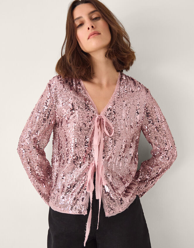 Tabi Tie Sequin Jacket Pink Jackets Monsoon