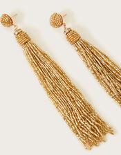 Beaded Tassel Earrings, Gold (GOLD), large