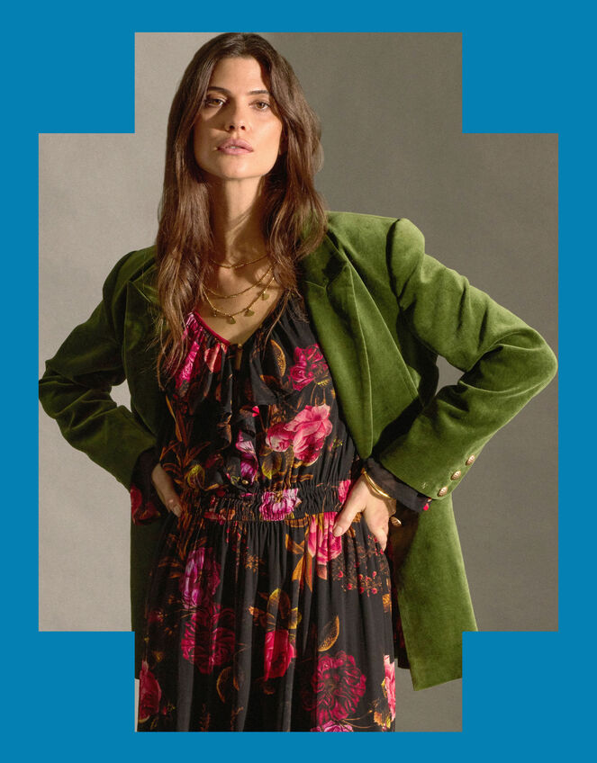 East Velaris Velvet Blazer, Green (GREEN), large