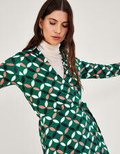 Geometric Print Jersey Wrap Dress, Green (GREEN), large