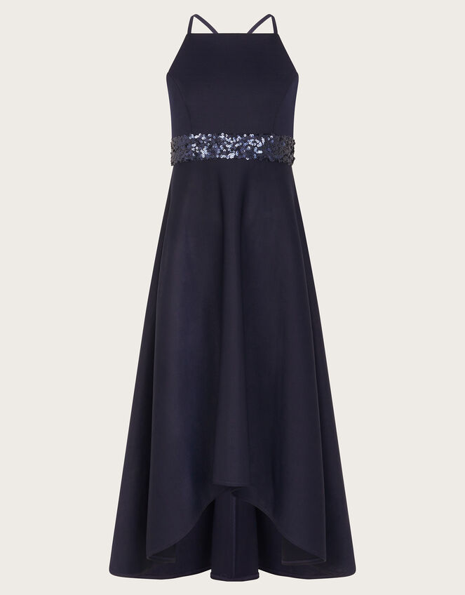 Strappy Sequin High-Low Prom Dress, Blue (NAVY), large