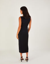 Sleeveless Ruched Midi Jersey Dress, Black (BLACK), large