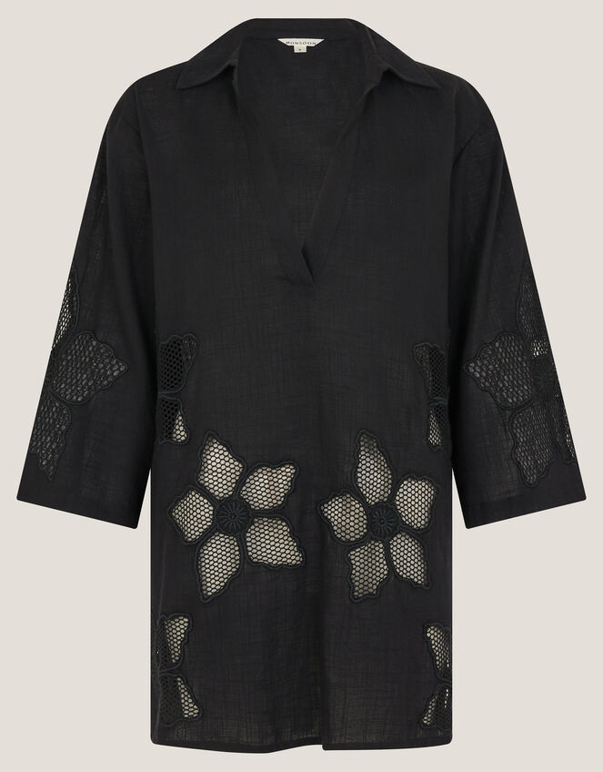 Joanna Cutwork Beach Shirt Black