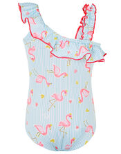 Baby Flamingo One-Shoulder Swimsuit, Blue (BLUE), large