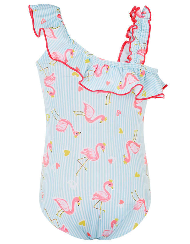 Baby Flamingo One-Shoulder Swimsuit, Blue (BLUE), large
