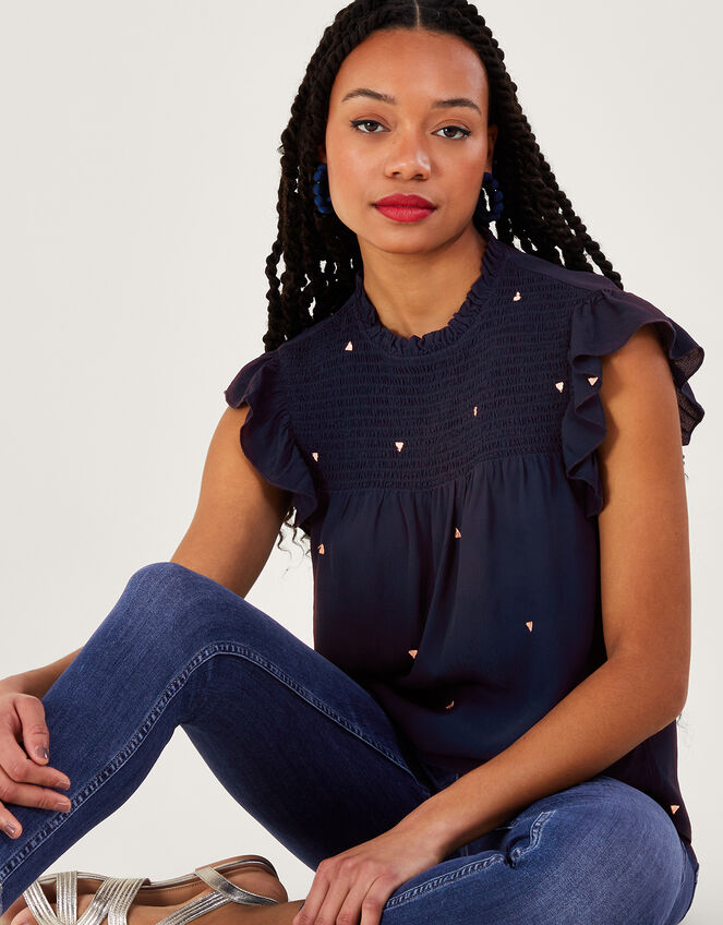 Darla Embroidered Top, Blue (NAVY), large