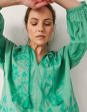Milly Slouchy Embroidered Blouse, SEA GREEN, large