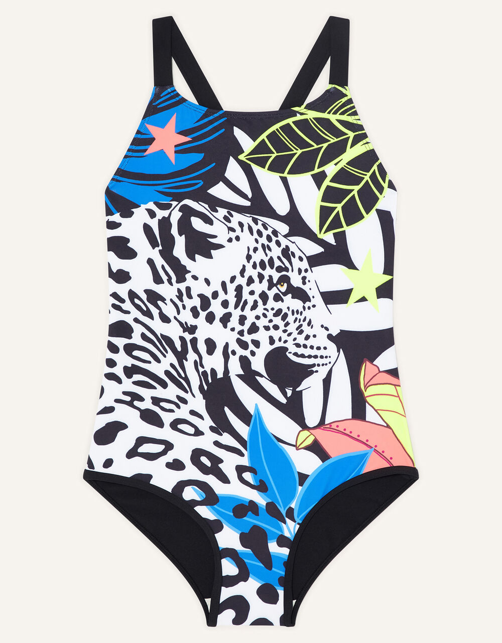 Children Girls 3-12yrs | Leopard Face Swimsuit in Recycled Polyester Black - LA00547