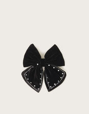 Diamante Velvet Bow Hair Clip, , large