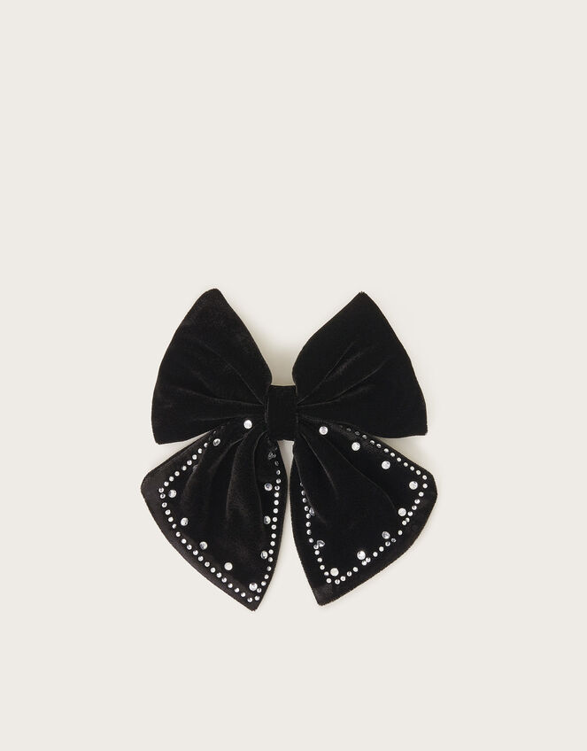 Diamante Velvet Bow Hair Clip, , large
