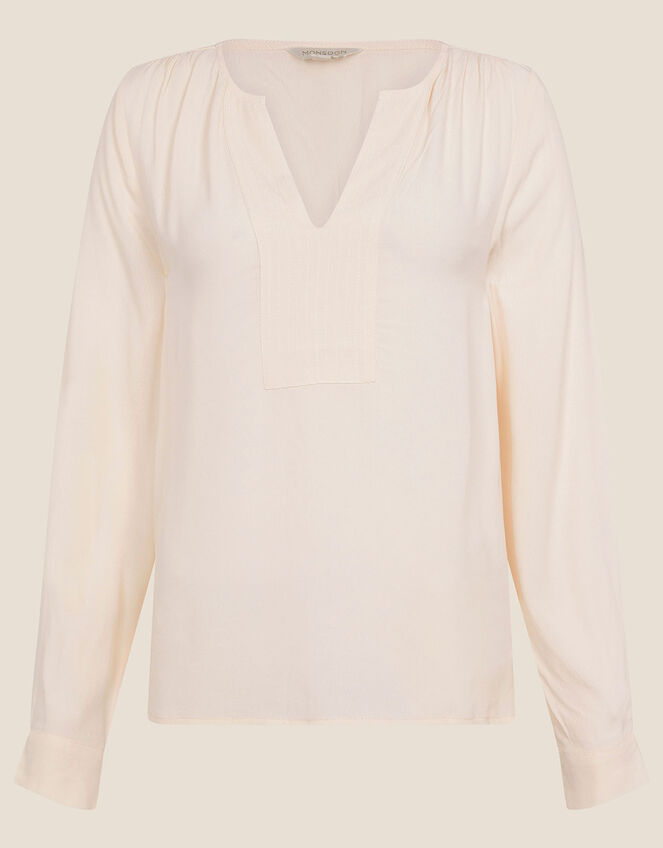 V-Neck Long Sleeve Top, Cream (CREAM), large