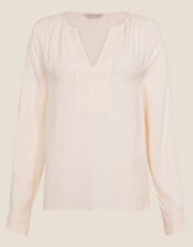 V-Neck Long Sleeve Top, Cream (CREAM), large