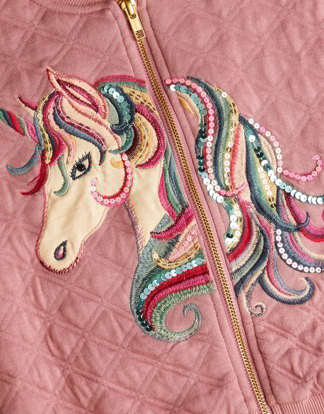 Embellished Unicorn Quilted Bomber Jacket, Pink (PINK), large