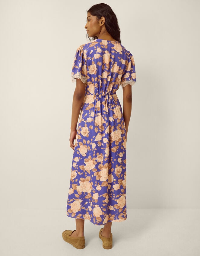 Lori Lace Floral Satin Midi Dress, Blue (BLUE), large