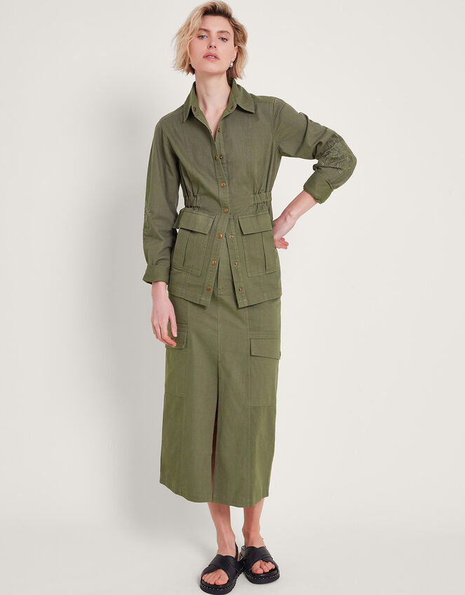 Lyria Embroidered Utility Jacket, Green (KHAKI), large