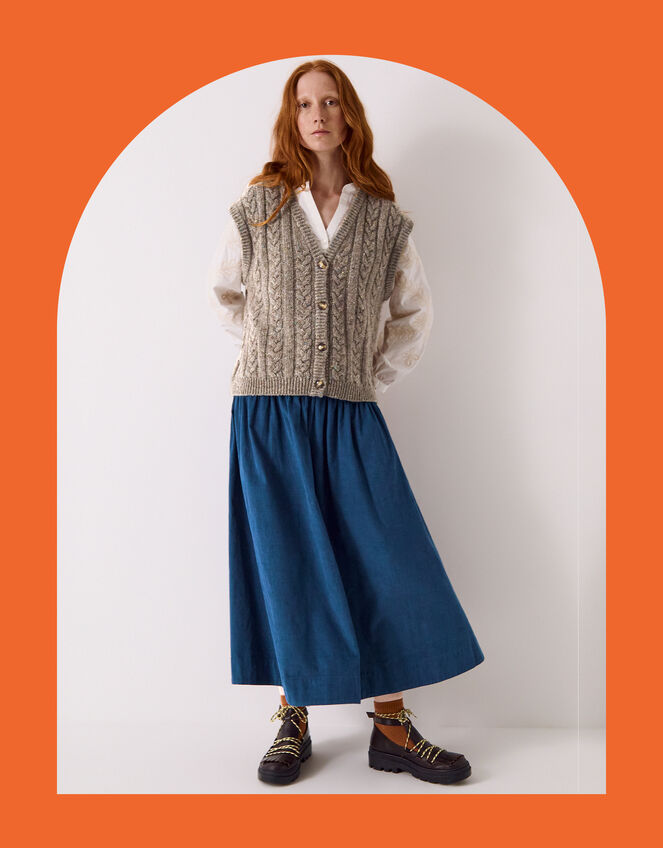 East Keya Wool Blend Cable Knit Waistcoat, Natural (NATURAL), large