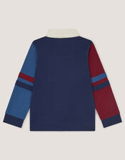 Stripe Long Sleeve Rugby Shirt , Blue (NAVY), large