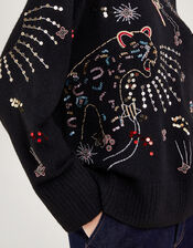 Lorna Leopard Jumper, Black (BLACK), large