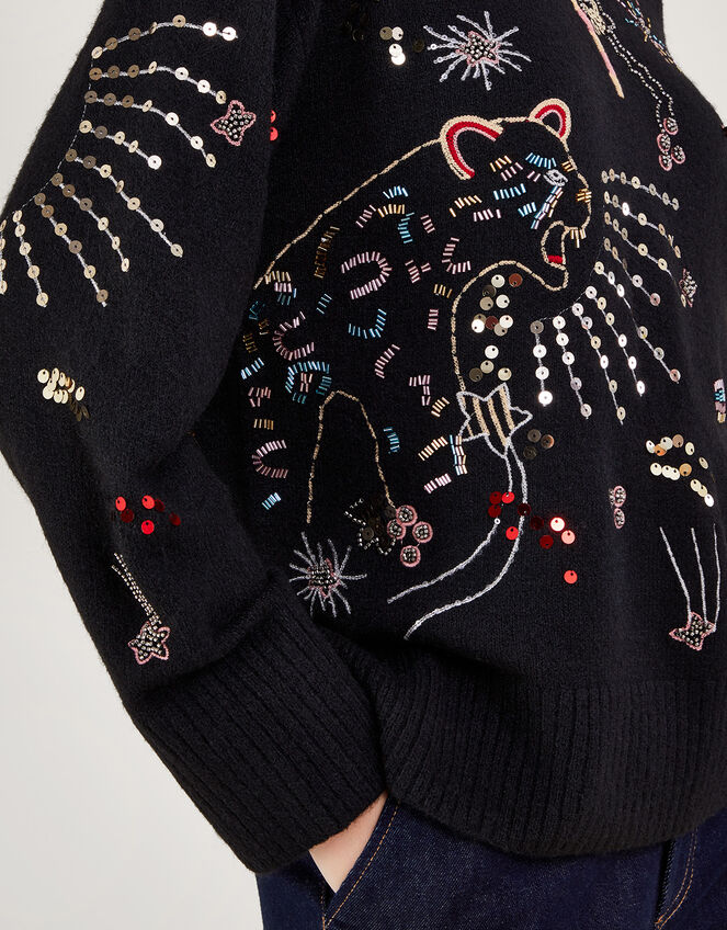 Lorna Leopard Jumper, Black (BLACK), large