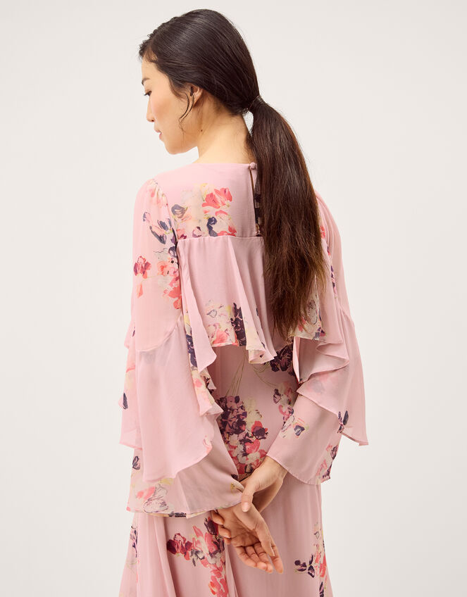 Amber Floral Cape Maxi Dress Pink