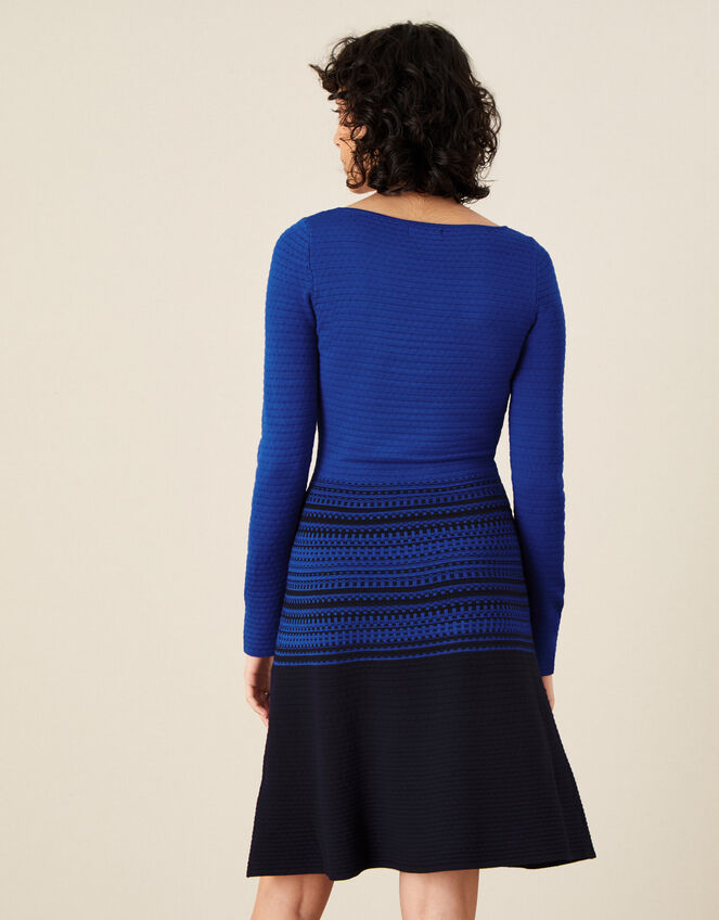 Textured Fit and Flare Dress , Blue (BLUE), large