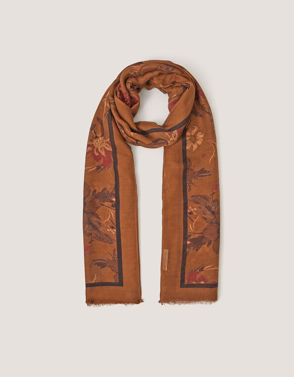 Princella Floral Print Scarf, Yellow (OCHRE), large