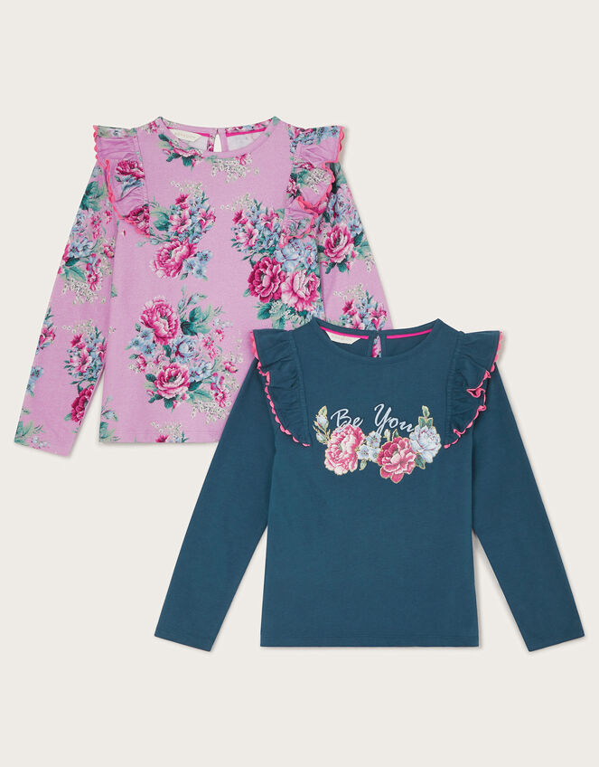 2-Pack Be You Floral T-Shirts, Blue (BLUE), large