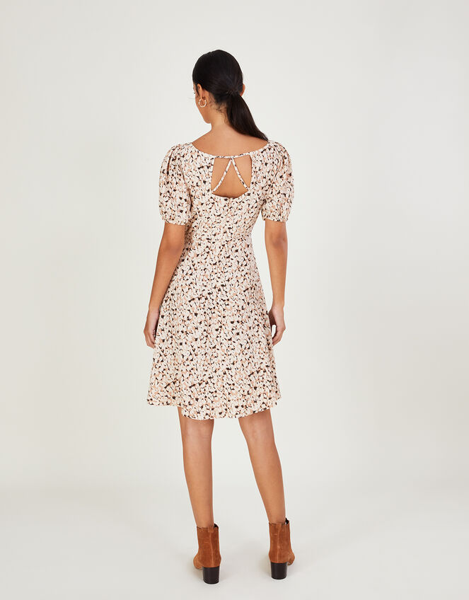 Anna Animal Print Short Dress, Natural (NATURAL), large