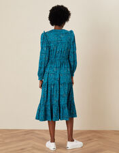 Lilianna Printed Jersey Tiered Dress, Blue (TURQUOISE), large
