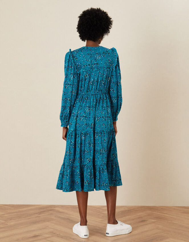 Lilianna Printed Jersey Tiered Dress, Blue (TURQUOISE), large