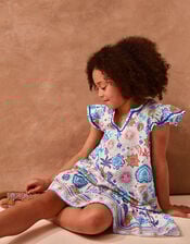 Summer Print Cotton Dress, Cream (CREAM), large