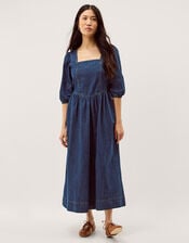 Lily Square Neck Denim Midi Dress, Blue (INDIGO), large