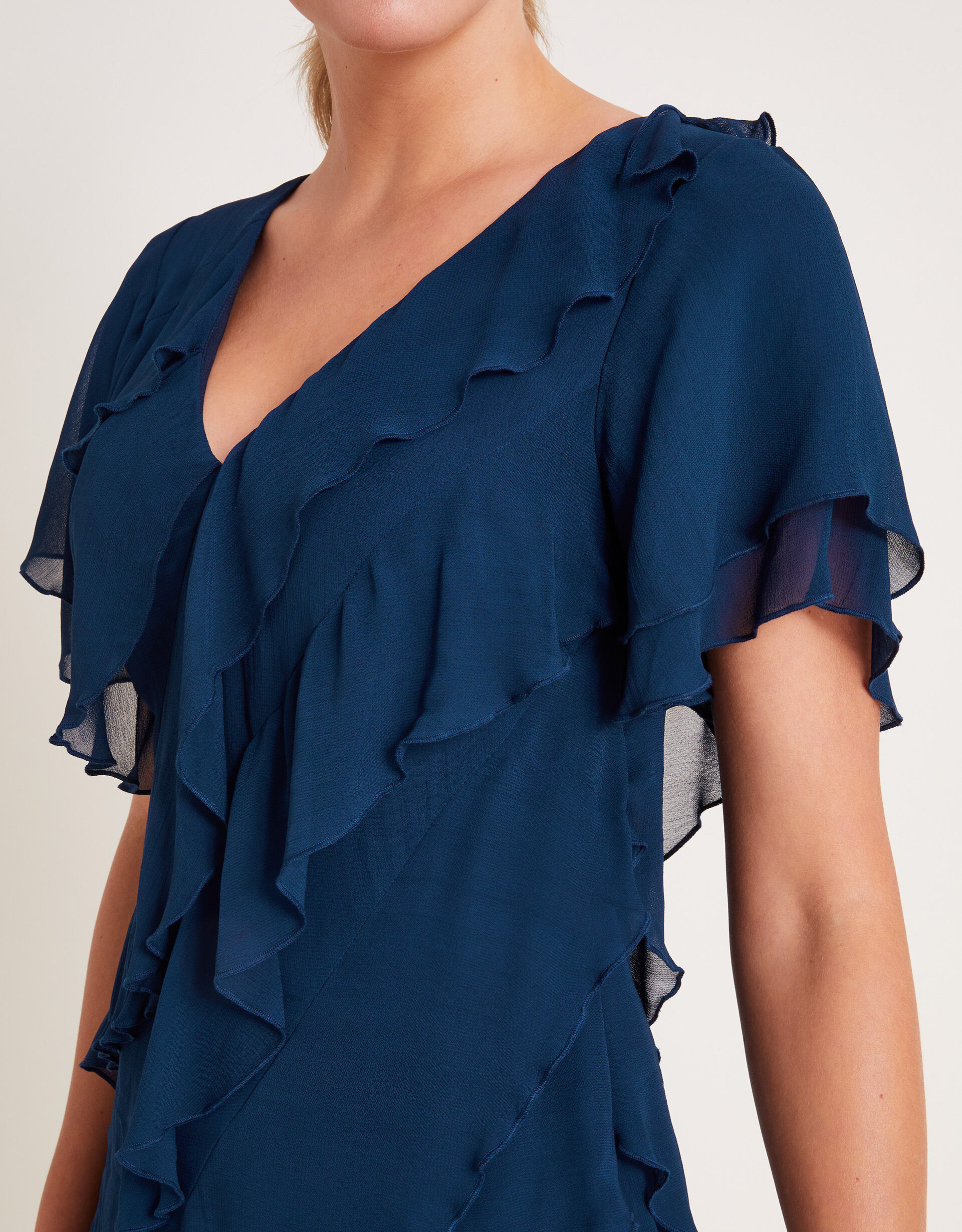 Renata Ruffle Maxi Dress Blue Evening Dresses Monsoon UK