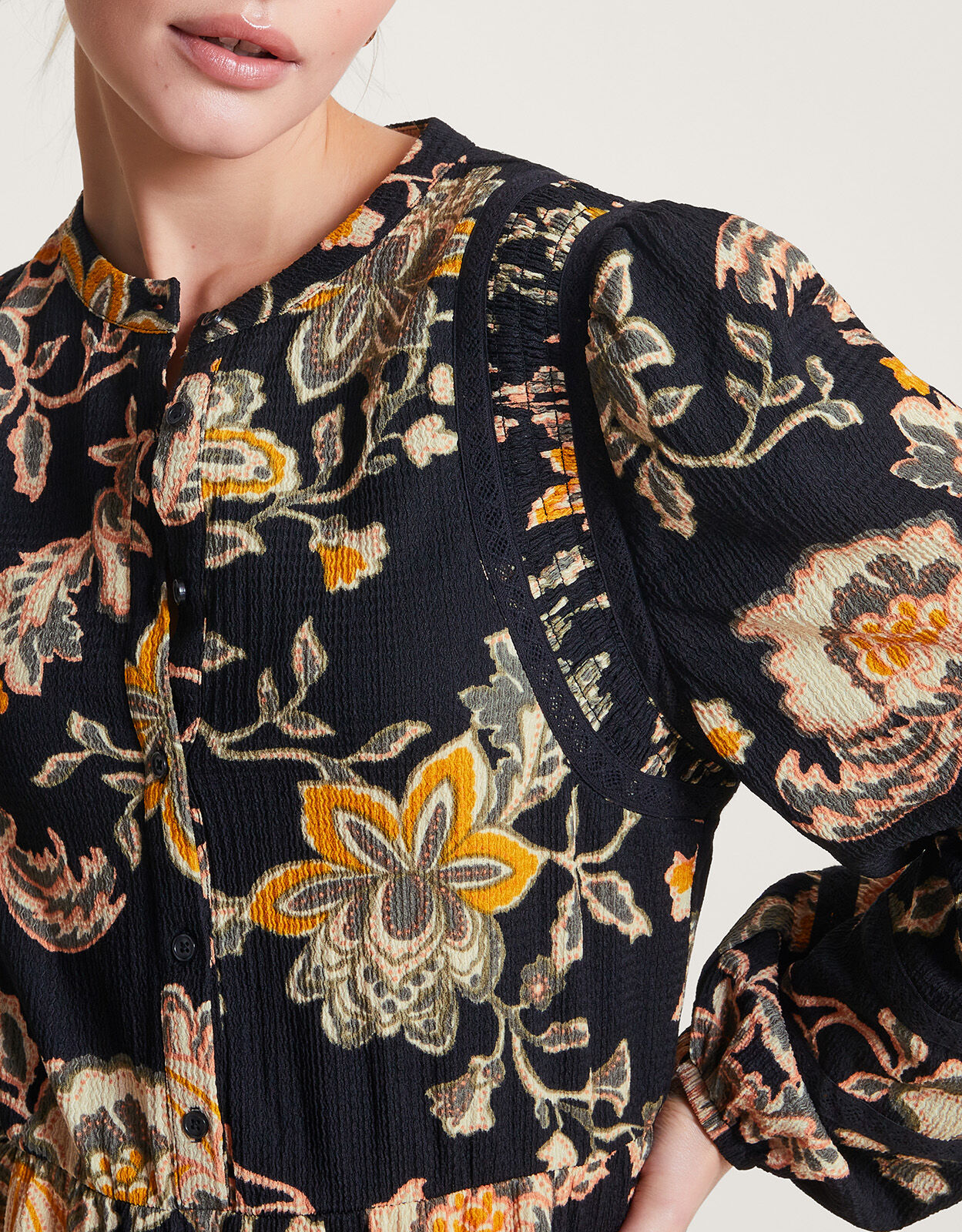 Juliet Floral Midi Shirt Dress Black Midi Dresses Monsoon UK
