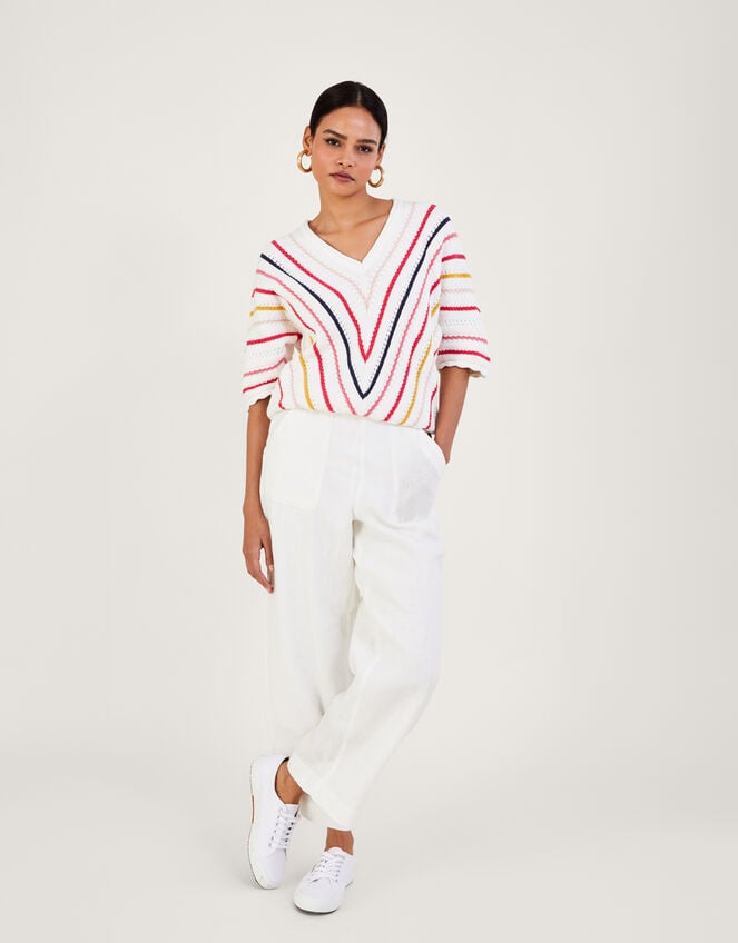 Chevron Textured Stripe Jumper in Sustainable Cotton, Ivory (IVORY), large