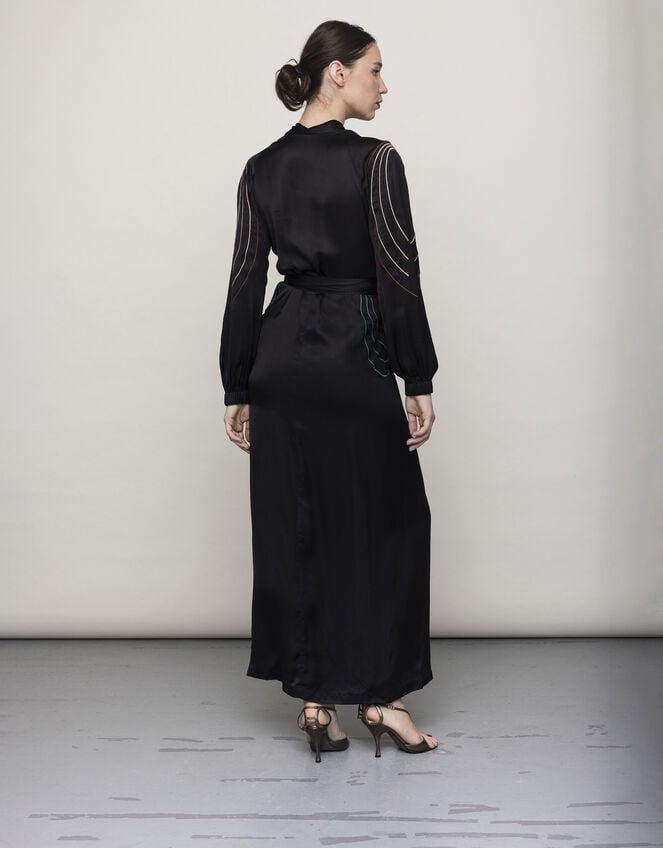 Tallulah and Hope Regular Length Satin Wrap Dress, Black (BLACK), large