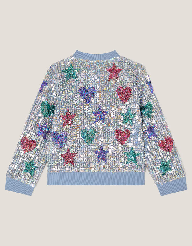 Star & Heart Sequin Bomber Jacket, Blue (BLUE), large