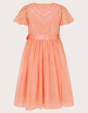 Chevron Flower Tulle Dress, Orange (CORAL), large